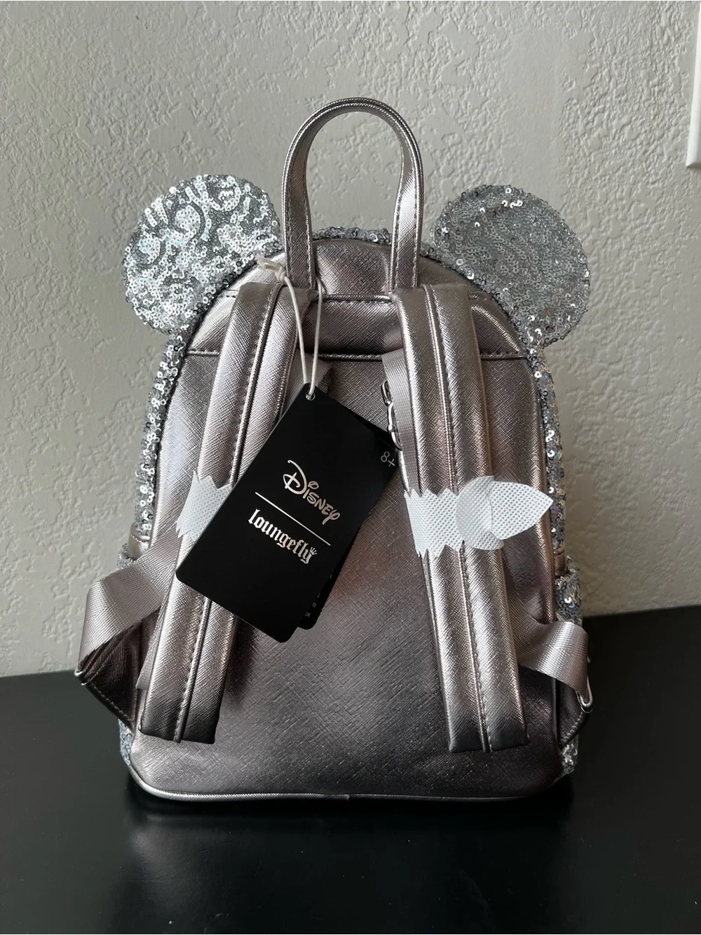 Loungefly Disney Mickey Minnie Mouse Silver Sequin Mini Backpack - NWT